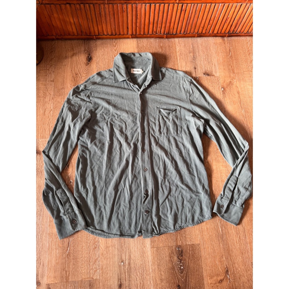 Taylor Stitch Mens Sage Green Pique Knit Long Sleeve Button Down Shirt Size 42
